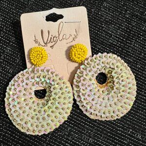 Viola Yellow Beaded & Iridescent Sequin Statement Earrings – Bold & Fun!